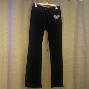 bebe Black Wide Leg Pants with Heart Detail